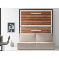 lit escamotable superposé 90x190 avec canapé en tissu ivano-coffrage chêne 3d-façade chocolat-canapé beige