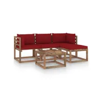 salon de jardin 5 pcs  salon d'extérieur  ensemble meuble de jardin  avec coussins rouge bordeaux nvci525065