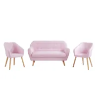 ensemble hilda en tissu rose 1 canapé et 2 fauteuils