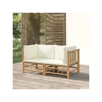 canapés d'angle de jardin avec coussins blanc crème 2 pcs canapé relax - banc de jardin bambou meuble pro frco78034