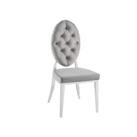 chaise médaillon velours et métal argenté kals - lot de 4-couleur gris clair