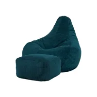 icon pouf fauteuil en velours côtelé dalton avec repose-pieds, pouf de salon, pouf poire pour adultes - fabriqué en europe