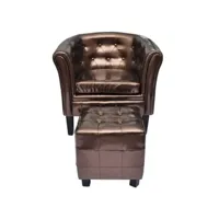 fauteuil chaise siège lounge design club sofa salon cabriolet avec repose-pied cuir synthétique marron helloshop26 1102301