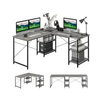 giantex bureau d'angle - 151 x 151 x 75 cm - ajustable à bureau droit,4 etagère de rangement,grand table pour 2 personnes gris