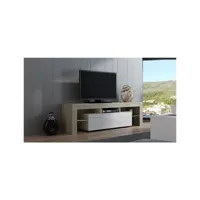 meuble tv spider à led en chêne mat avec porte blanc laqué 160 cm