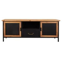 meuble bas, meuble de rangement en bois et métal coloris noir, naturel -  longueur 120  x profondeur 34 x hauteur 45 cm