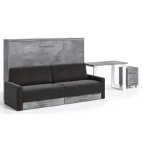 lit escamotable horizontal avec tiroirs et canapé berka 140x190 haute de gamme-canapé gris clair-structure et façade ebene