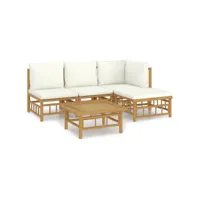 5 pcs salon de jardin - ensemble table et chaises de jardin avec coussins blanc crème bambou togp61393