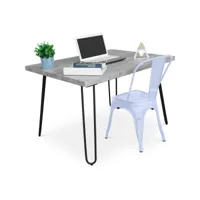 ensemble de bureau - design industriel 120cm - hairpin + chaise de salle à manger - stylix bleu gris