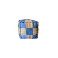 pouf carré en patchwork de tissu jeans bleu et beige effet usé - denim 68987033