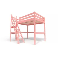 lit mezzanine bois avec escalier de meunier sylvia 140x200  rose pastel 1140-rp