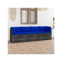 cuba - canapé de jardin bois 4pl avec coussins bleu 3061753