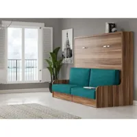 lit escamotable horizontal 120x190 avec canapé tissu kalian-avec matelas-coffrage chocolat-façade chocolat-canapé marron clair