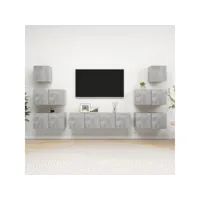 ensemble meubles tv 8 pcs - armoire télévision moderne  banc tv gris béton aggloméré -neww61715