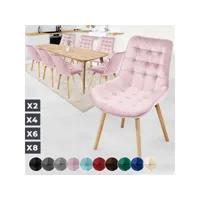 miadomodo® chaises de salle à manger - set de 8, scandinave, velours, siège en pp, rembourré, pieds en hêtre, style nordique, rose