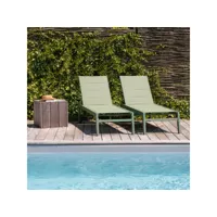 lot de 2 bains de soleil barbados en textilène vert sauge - aluminium vert sauge