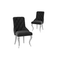 lot de 2 chaises en velours noir pieds en métal argenté rocco