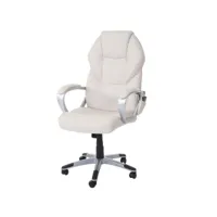 fauteuil de bureau sur roulettes avec fonction massage chauffage pivotante en synthétique crème 04_0001917