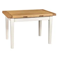table à rallonge style  champêtre en bois massif de tilleul avec structure antique blanche et plan en finition naturelle