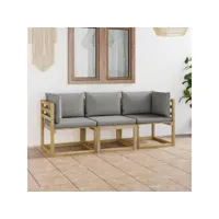canapé fixe 3 places de jardin  sofa banquette de jardin avec coussins gris meuble pro frco78339