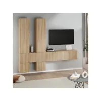 meuble tv de salon  armoire télévision  banc tv mural chêne sonoma bois d'ingénierie -neww80060