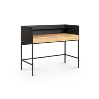bureau 2 tiroirs 1 étagère design industriel en bois et métal alice