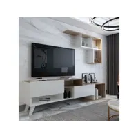 ensemble meuble tv hadise 135 cm blanc et bois azura-39859