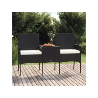 canapé fixe 2 places de jardin  sofa banquette de jardin et table basse résine tressée noir meuble pro frco74471