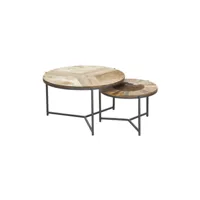 tables rondes en bois, métal et peau de vache (lot de 2)