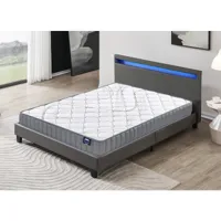 lit avec tête de lit + matelas 160x200cm latex naturel épaisseur 16cm + lit, tête de lit led et sommier à lattes