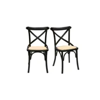 chaises bistrot en bois noir et cannage en rotin (lot de 2) marcel
