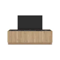 meuble tv 4 portes effet bois et marbre noir 160 cm - dilan