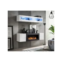 meubles suspendus avec cheminée décorative collection fly n2. coloris blanc.