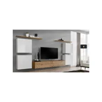 ensemble de meubles design de salon switch iv. coloris blanc et chêne. finitions chêne fraisé et blanc brillant .