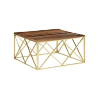 table de salon doré acier inoxydable et bois de mélèze massif