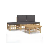4 pcs salon de jardin - ensemble table et chaises de jardin avec coussins gris foncé bambou togp68496