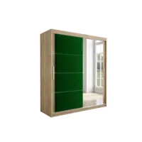 armoire de chambre tapila 2 avec tiroirs sonoma/vert 180 avec 2 portes coulissantes style contemporain penderie avec étagères