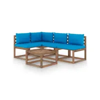 salon de jardin 5 pcs  salon d'extérieur  ensemble meuble de jardin  avec coussins bleu clair nvci703338