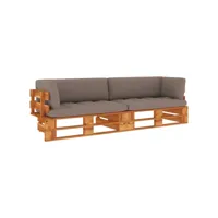 canapé fixe 2 places palette  canapé scandinave sofa et coussins pin imprégné de marron miel meuble pro frco56787