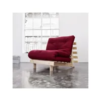 pack futon matelas latex rouge   structure en bois naturel 90x200