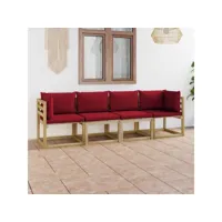 canapé fixe 4 places de jardin  sofa banquette de jardin avec coussins rouge bordeaux meuble pro frco83259