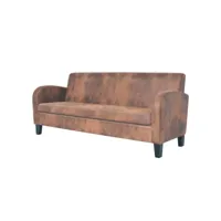 canapé fixe 3 places  canapé scandinave sofa daim synthétique marron meuble pro frco16258