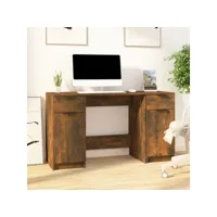 bureau informatique avec armoire latérale - table d'ordinateur chêne fumé bois d'ingénierie meuble pro frco65373