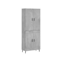 armoire multi-rangement de cuisine - buffet haut gris béton 69,5x34x180cm bois d'ingénierie fr2024