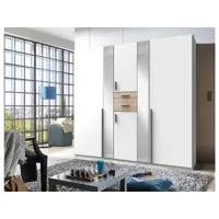 armoire placard meuble de rangement coloris blanc/imitation chêne - longueur 225 x profondeur 208 x hauteur 58 cm