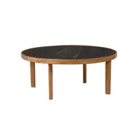 table basse ronde 90 cm en bois de manguier et marbre noir - ocala