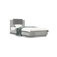cadre de lit avec tête de lit gris béton 100x200