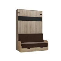lit escamotable style industriel key  sofa accoudoirs chêne 140*200 cm canapé tiroirs marron 20100990460