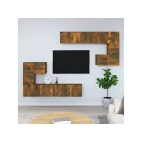 meuble tv de salon  armoire télévision  banc tv mural chêne fumé bois d'ingénierie -neww93770