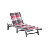 chaise longue de jardin avec coussin gris bois d'acacia solide 8